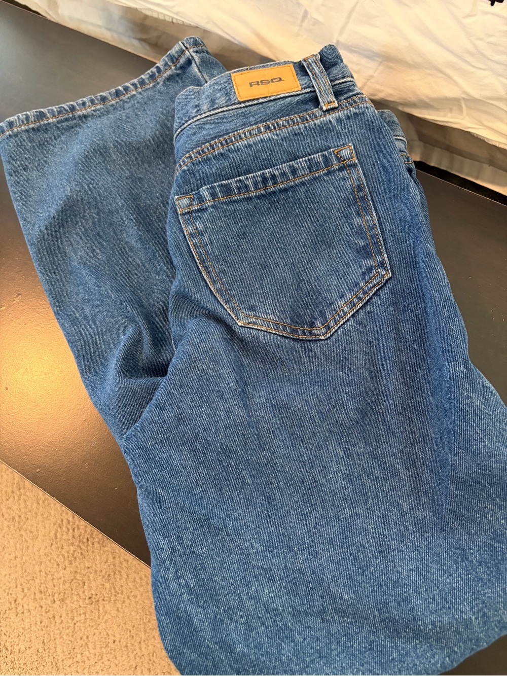 RSQ Relaxed Baggy Blue Denim Jeans with Contrast Stitching - Picture 3 of 3